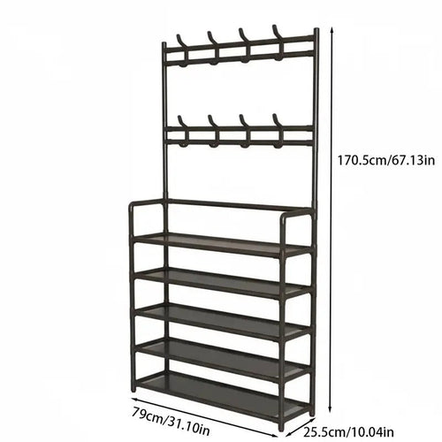 3-in-1 Entryway Organizer – Coat Rack, 5-Tier Shoe Shelf & 8 Hooks